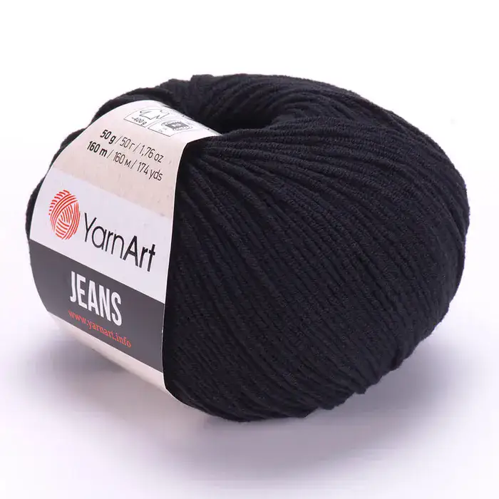 YARNART-JEANS-חוט סריגה קייצי ג'ינס מתאים במיוחד לבובות ובגדי קייץ- 55% כותנה(53) שחור