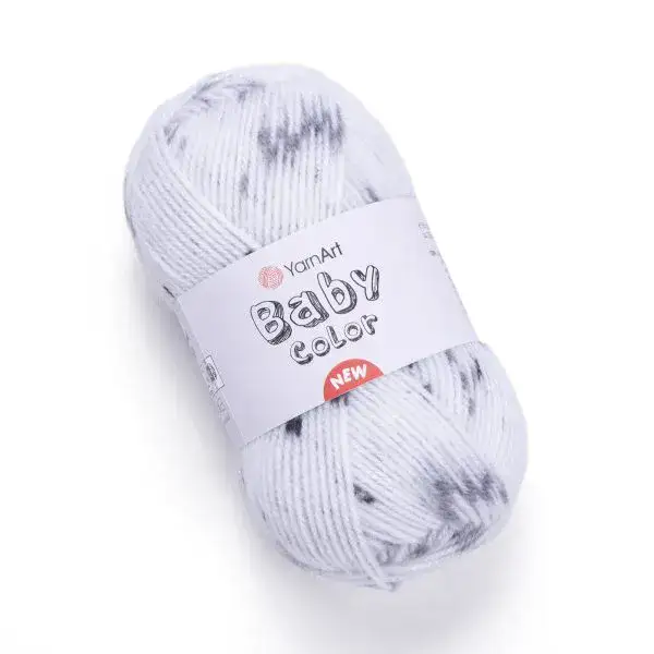 YARNART-BABY- צמר לסריגה לתינוקות בייבי-במבצע בצבע- לבן נקודות 205