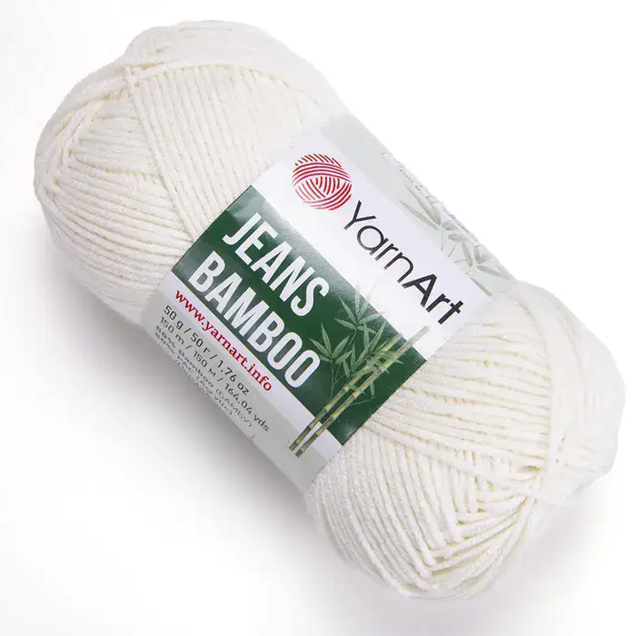 YARNART-JEANS-BAMBOO-חוט סריגה קייצי- ג'ינס במבו' 50% במבוק- בצבע שמנת לבן 102