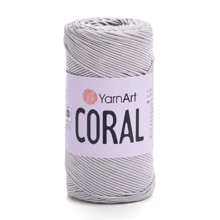 חוט סריגה קורלYARNART-CORAL לסריגת תיקים, רנרים ומפות בצבע- אפור פנינה 1918