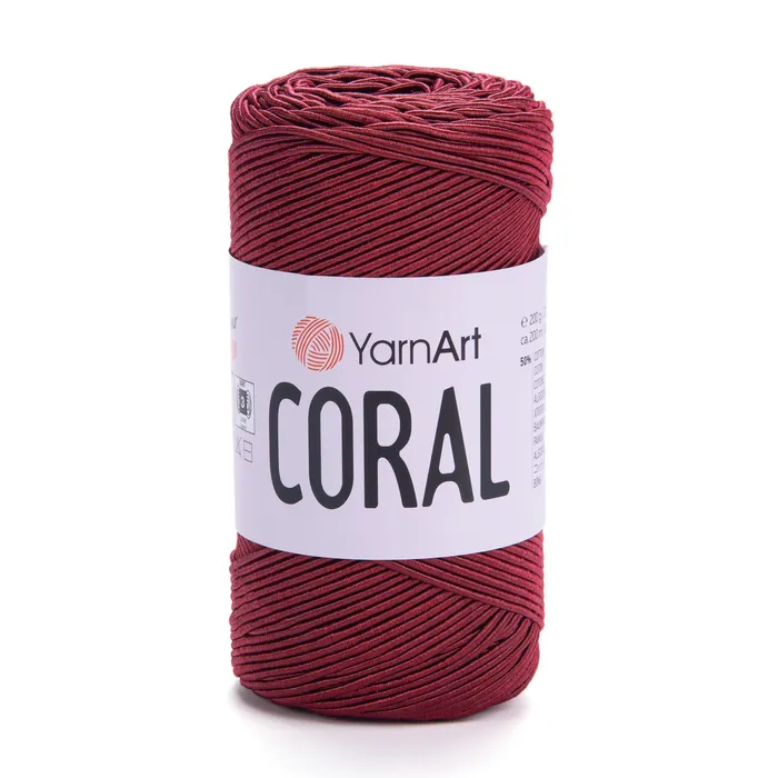 חוט סריגה קורלYARNART-CORAL לסריגת תיקים, רנרים ומפות בצבע- בורדו 1909