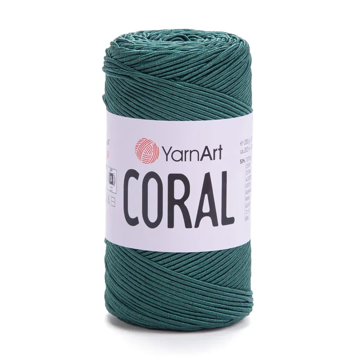 חוט סריגה קורלYARNART-CORAL לסריגת תיקים, רנרים ומפות בצבע- ירוק בקבוק 1913