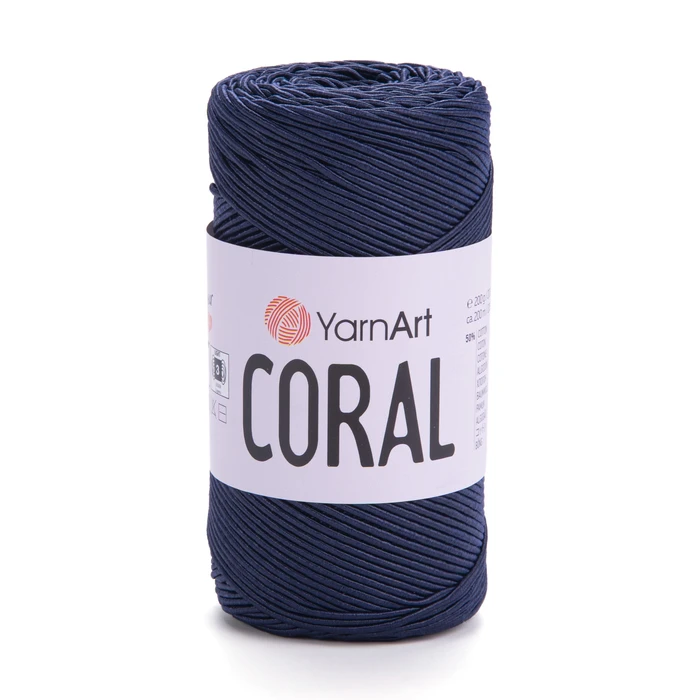 חוט סריגה קורלYARNART-CORAL לסריגת תיקים, רנרים ומפות בצבע-כחול כהה 1910