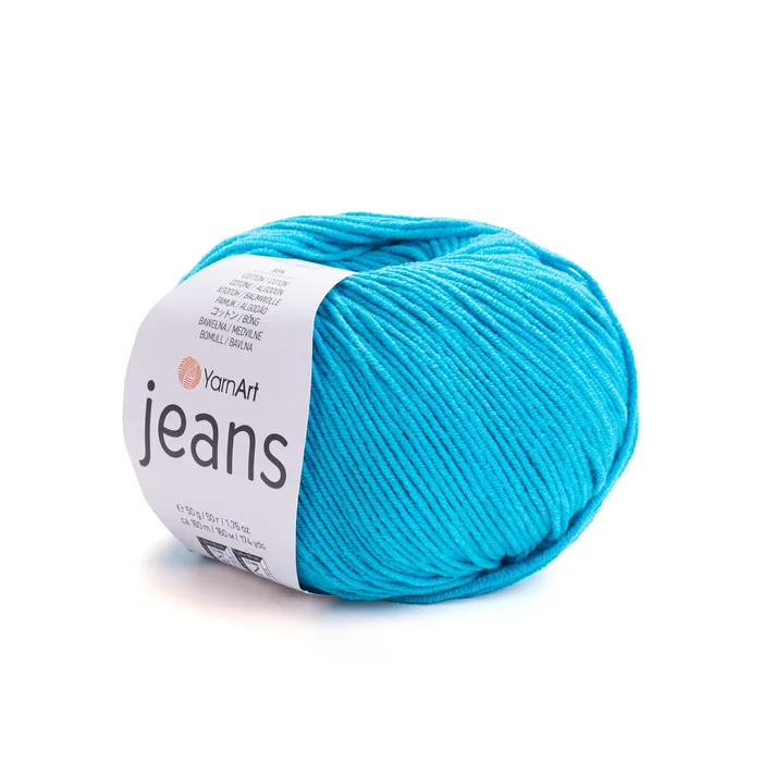 YARNART-JEANS-חוט סריגה קייצי ג'ינס מתאים במיוחד לבובות ובגדי קייץ- 55% כותנה (55) תכלת