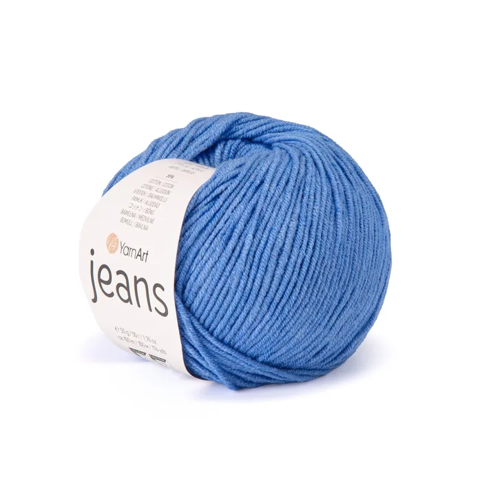 YARNART-JEANS-חוט סריגה קייצי ג'ינס מתאים במיוחד לבובות ובגדי קייץ- 55% כותנה (14) כחול