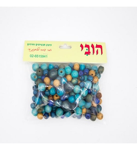 חרוזים ליצירה מעץ בגדלים שונים גווני כחול- במבצע