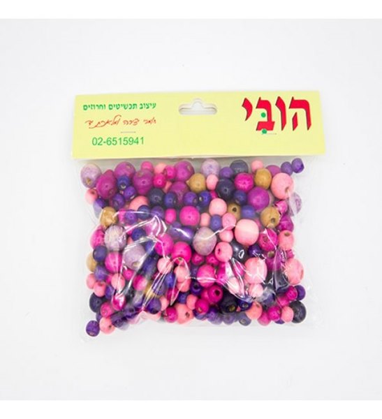 חרוזי עץ ליצירה בגדלים שונים גווני ורוד- במבצע