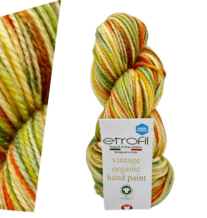 100% צמר מתחלף בגוונים-VINTAGE ORGANIC PRINT-כתום ירוק 713