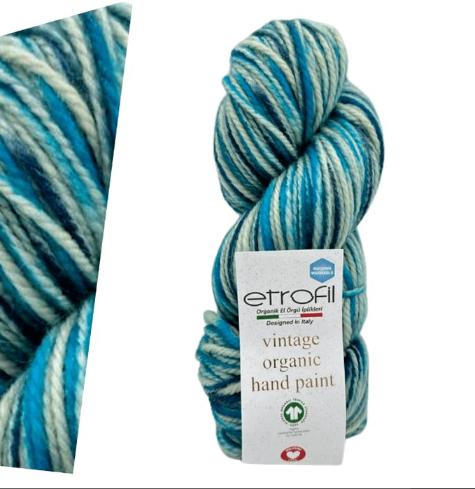 100% צמר מתחלף בגוונים-VINTAGE ORGANIC PRINT-טורקיז 714