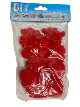 פונפונים בגדלים שונים לפי צבע- אדום