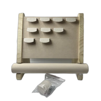 מעמד לתכשיטים מפואר מעץ עם בד שמנת- לעגילים וצמידים