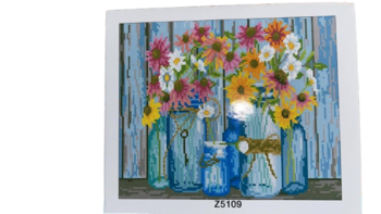 שיבוץ יהלומים על קנווס 30X40 - פרחים