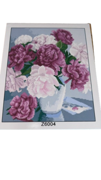 שיבוץ יהלומים על קנווס 50X40 -פרחים