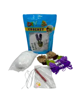 ערכת סריגה מושלמת להכנת בובה-עציץ פרחים סגול