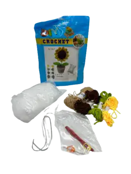 ערכת סריגה מושלמת להכנת עציץ פרחים חמניה