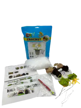 ערכת סריגה מושלמת להכנת עציץ פרחים- חרצית