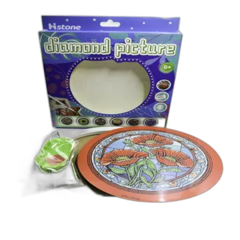 הכנת תמונה עם מסגרת עגולה משיבוץ יהלומים- פרחים אדומים