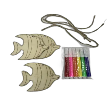 שלישיית חיות מעץ לצביעה ויצירת קישוט תלוי/ מובייל- דג