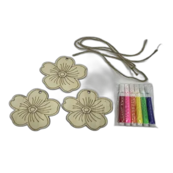 שלישיית חיות מעץ לצביעה ויצירת קישוט תלוי/ מובייל- פרחים