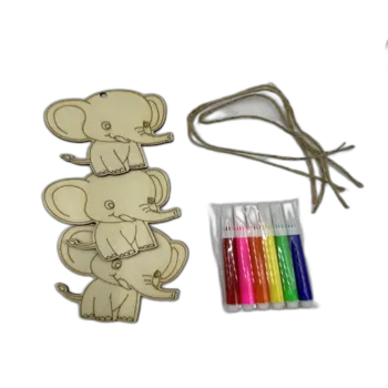 שלישיית חיות מעץ לצביעה ויצירת קישוט תלוי/ מובייל- פיל