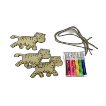 שלישיית חיות מעץ לצביעה ויצירת קישוט תלוי/ מובייל- ז'ברה