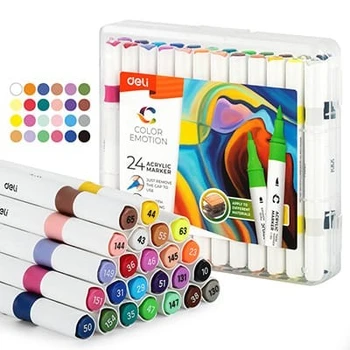 Deli טושים אקרילים דו צדדיים לכל משטח- -24 גוונים