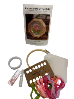 ערכת רקמה על בד עם חישוק-שקוף זר פרחים