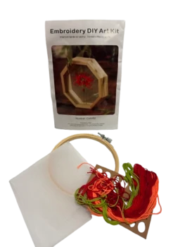 ערכת רקמה על בד עם חישוק-שקוף זר אדום