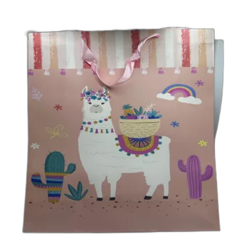 שקית מתנה מעוצבת- לאמה ורוד 30X42X12