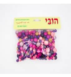 חרוזי עץ ליצירה בגדלים שונים גווני ורוד- במבצע