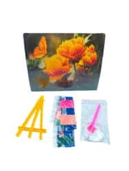 עבודת יצירה-קיט הדבקה/שיבוץ יהלומים A4 דגם - פרחים כתומים