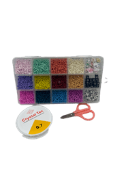 ערכת חרוזי וונציה קטנים עם אותיות וחרוזים יפים 15 תאים הערכה מגיע עם חוט גומי ומספרים